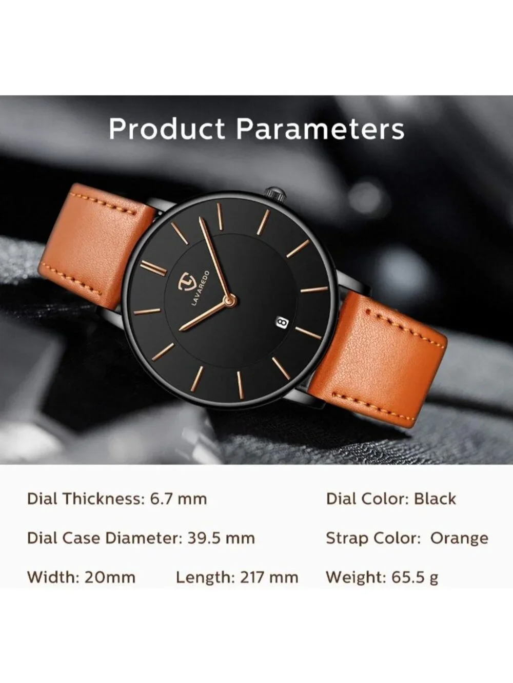 Men's Orange Black Leather Strap Analog Minimalist Fashion Simple Wrist Watch